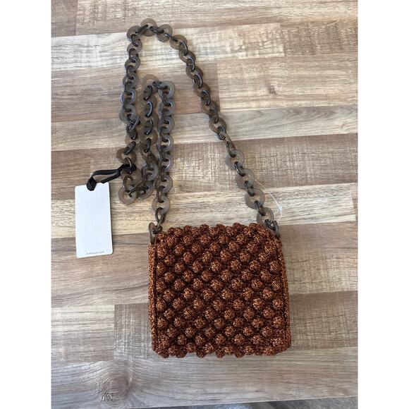NWT M Missoni Chain Link Woven Mini Shimmery Copper Mini Crossbody Bag Designer - Picture 3 of 6